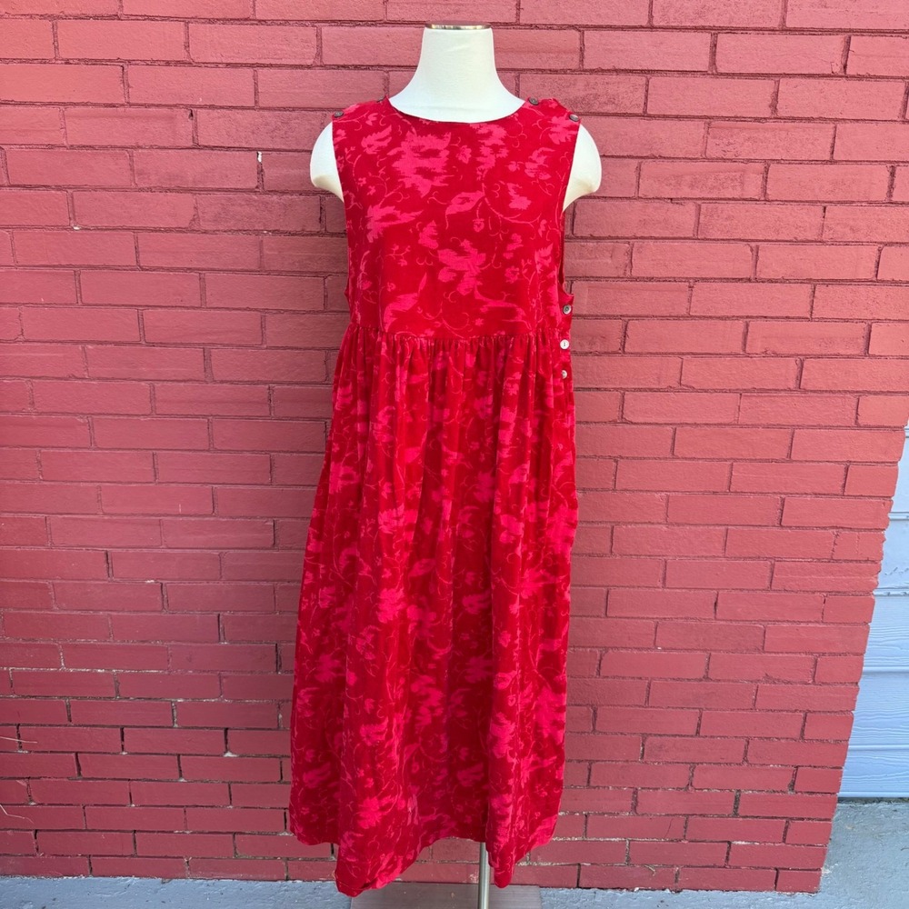 Vtg Laura‎ Ashley Red Floral Corduroy Maxi Dress Womens Size 14 Cottagecore